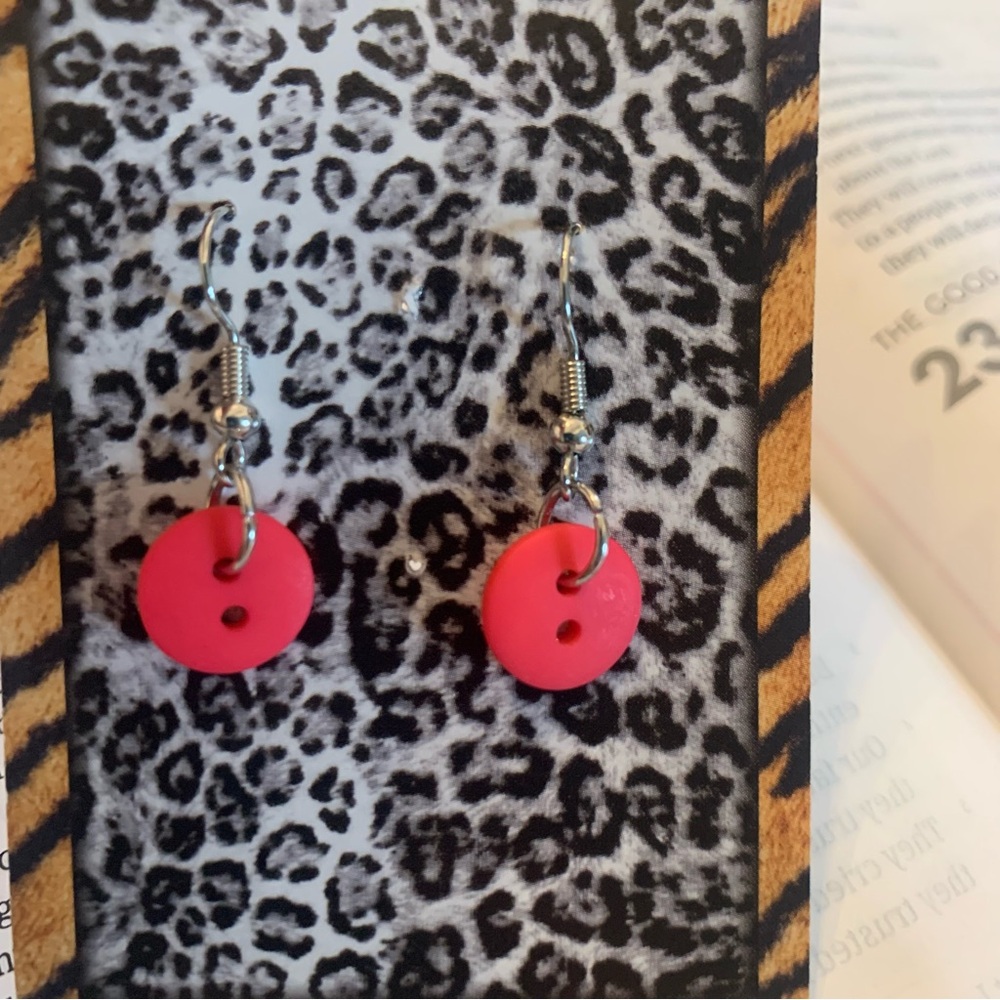 Handmade Hot Pink Dangling Button Earrings